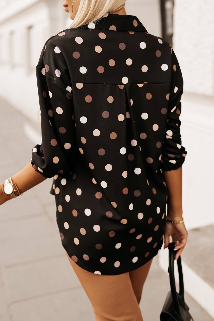 Women Long Sleeve Button down Blouse with Elastic Sleeve