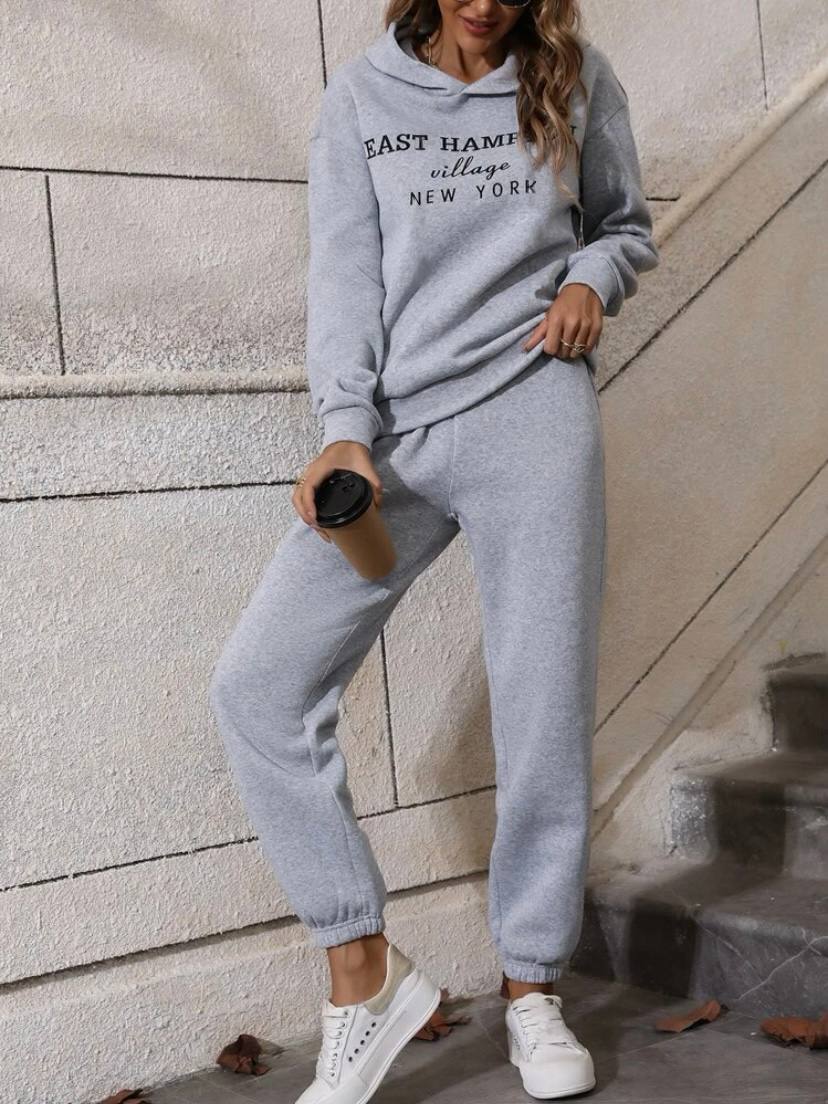 Solid Color Hoodie and Pant Matching Set