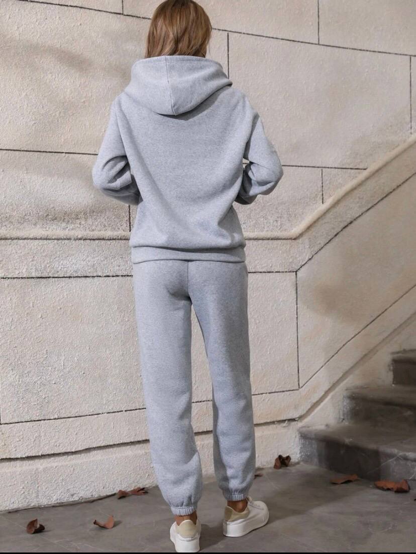 Solid Color Hoodie and Pant Matching Set