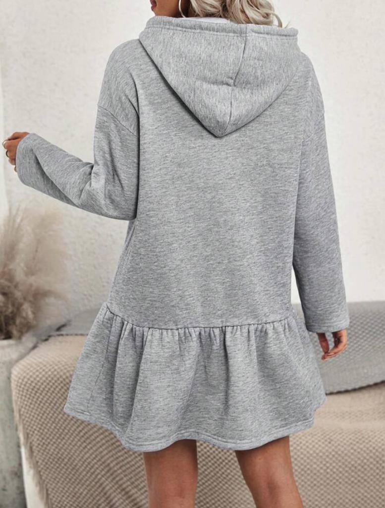 Mini Ruffle Drawstring Hoodie Dress Shirt Dress