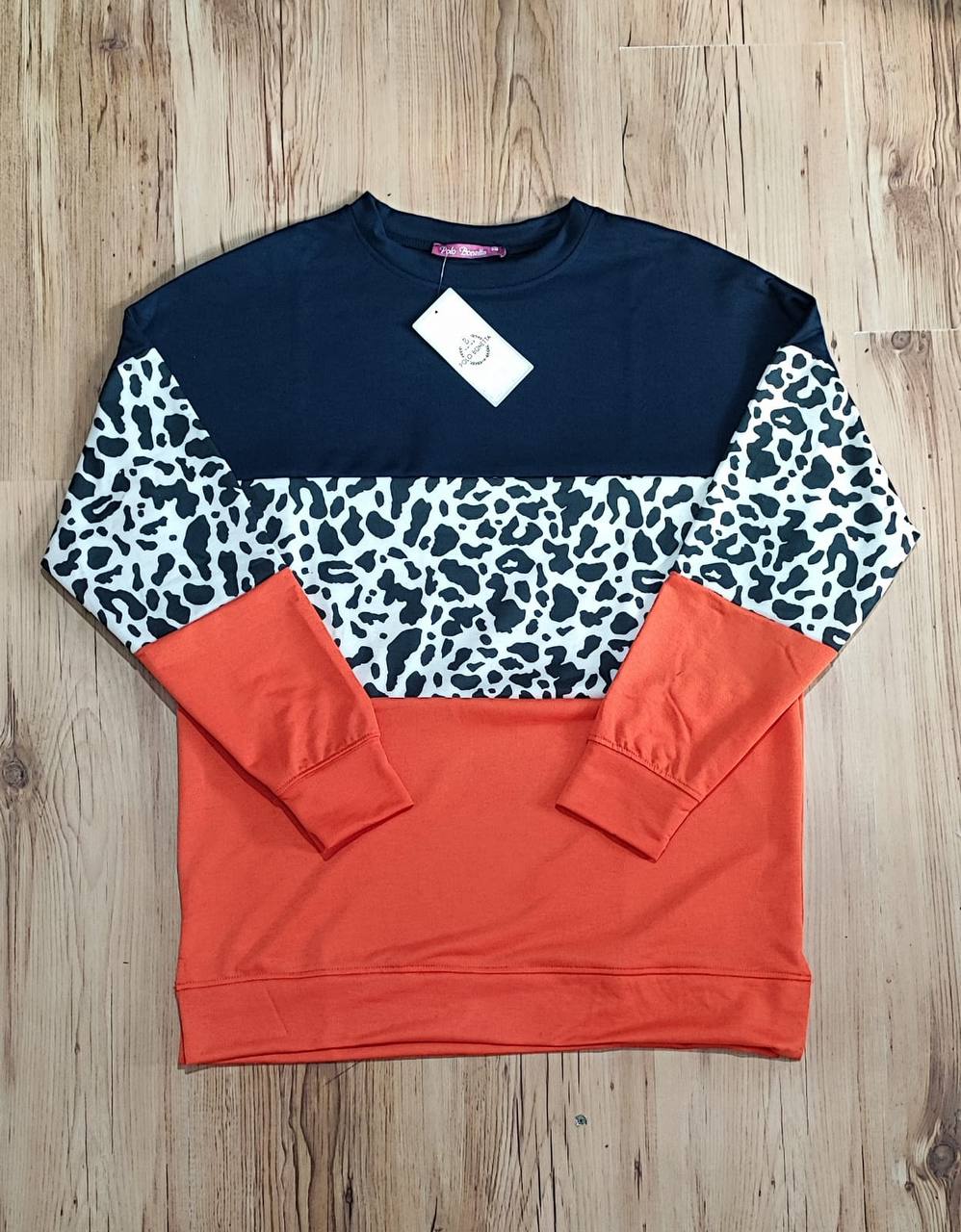 Color Block Leopard Pullover Sweatshirt Blouse