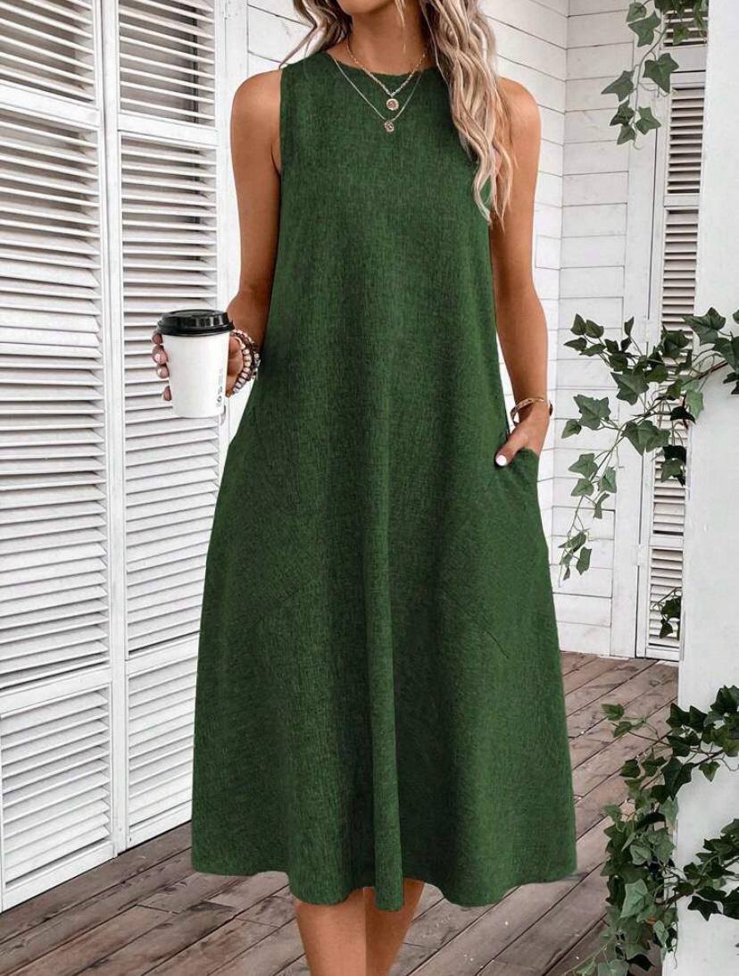 SLEEVELESS OVERSIZE MIDI VEST DRESS WITH POCKET