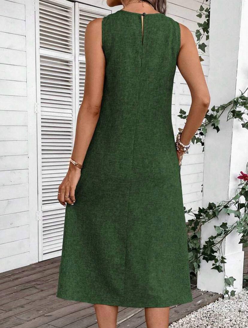 SLEEVELESS OVERSIZE MIDI VEST DRESS WITH POCKET