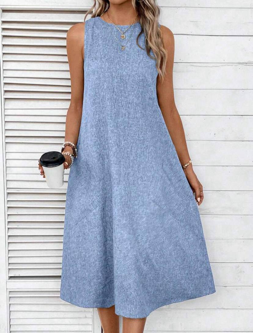 SLEEVELESS OVERSIZE MIDI VEST DRESS WITH POCKET