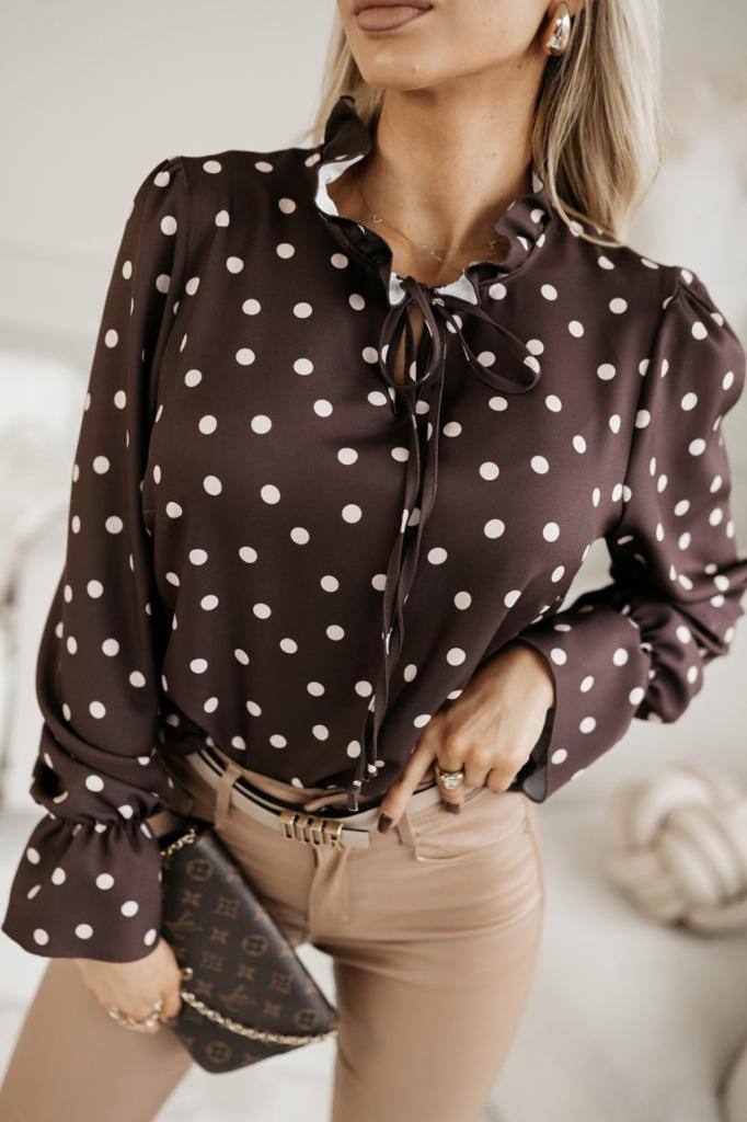 Elastic Sleeve Drawstring Blouse