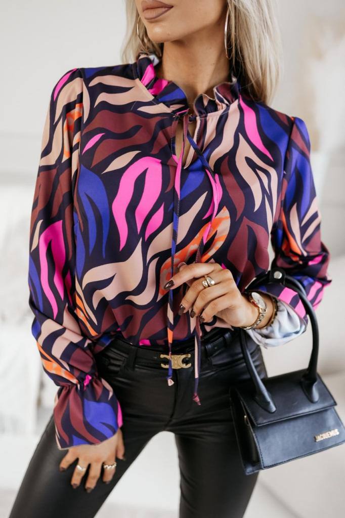 Elastic Sleeve Drawstring Blouse