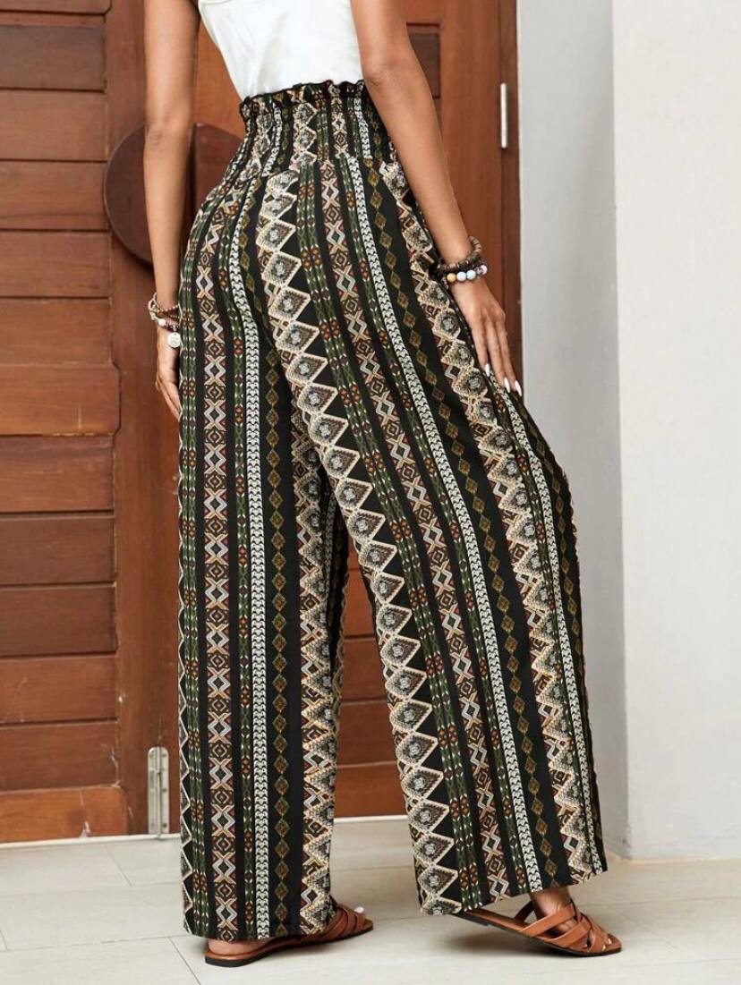 High Waist Printed Flowy Pants