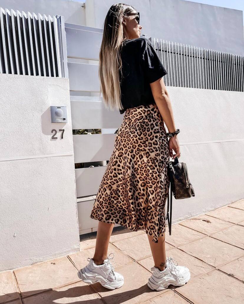 Leopard Micro Midi Skirt