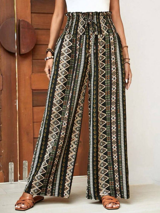 High Waist Printed Flowy Pants