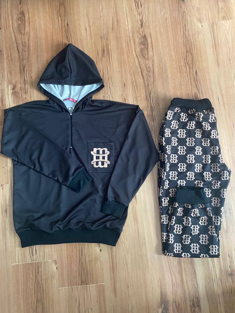 Printed Hoodie and Pants Matching Set