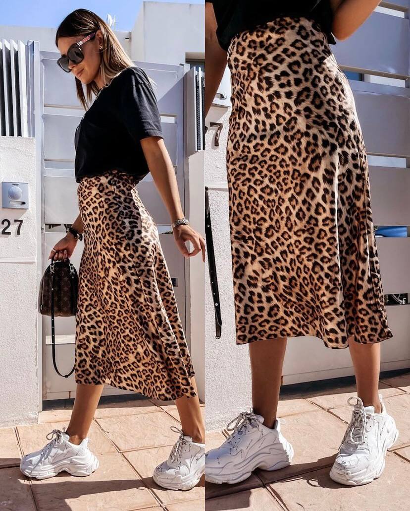 Leopard Micro Midi Skirt