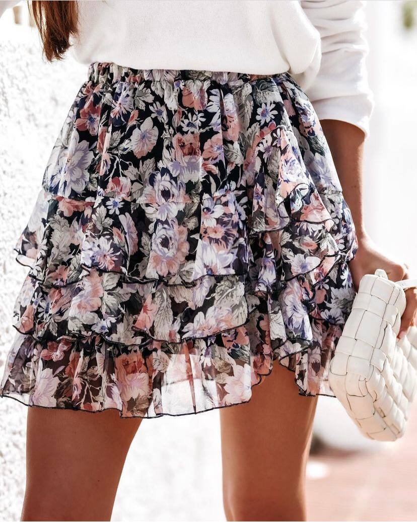 Printed Chiffon Mini Skirt