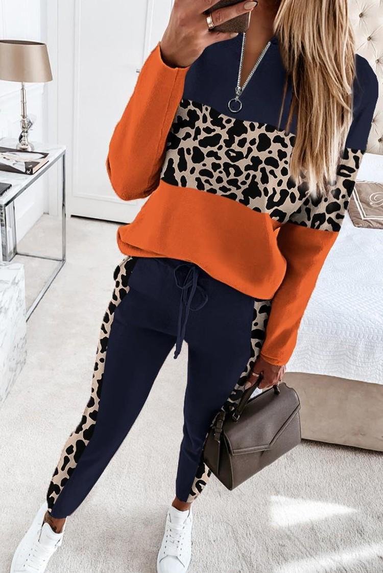 Colorblock Half Zip Mock Neck Sweater and Pants Matching Set - Two Pieces Set