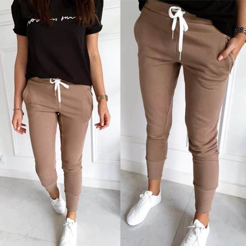 Women Elastic Waist Tapered Jogging Pants