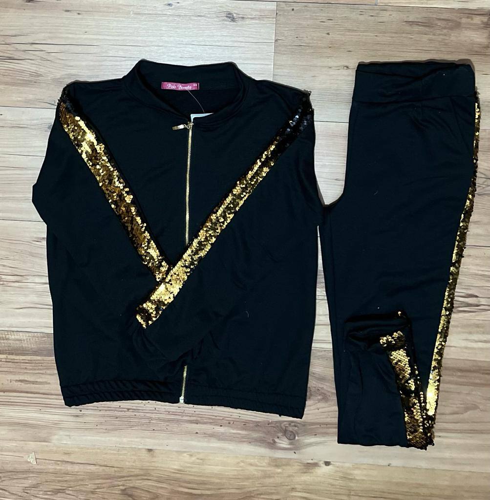 Zippered Sequin Sweat and Pants Matching Set