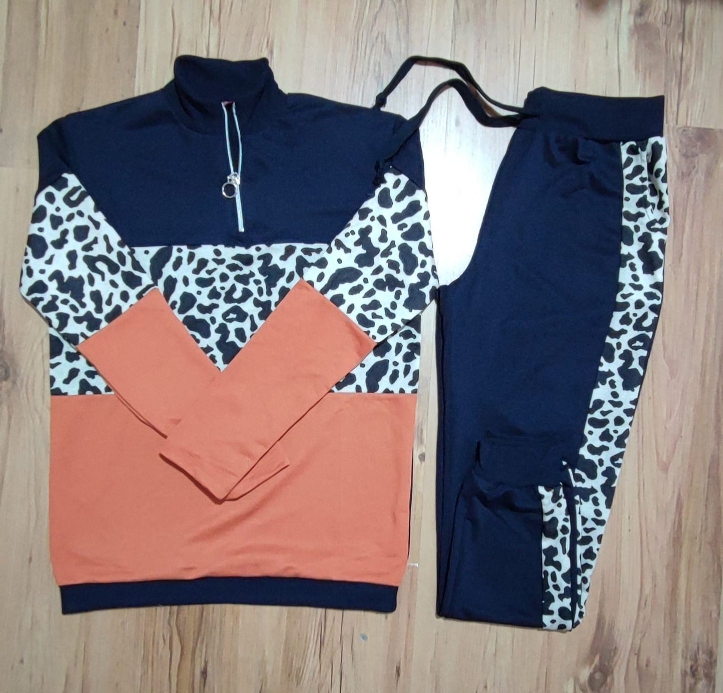 Colorblock Half Zip Mock Neck Sweater and Pants Matching Set - Two Pieces Set