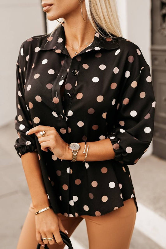 Women Long Sleeve Button down Blouse with Elastic Sleeve