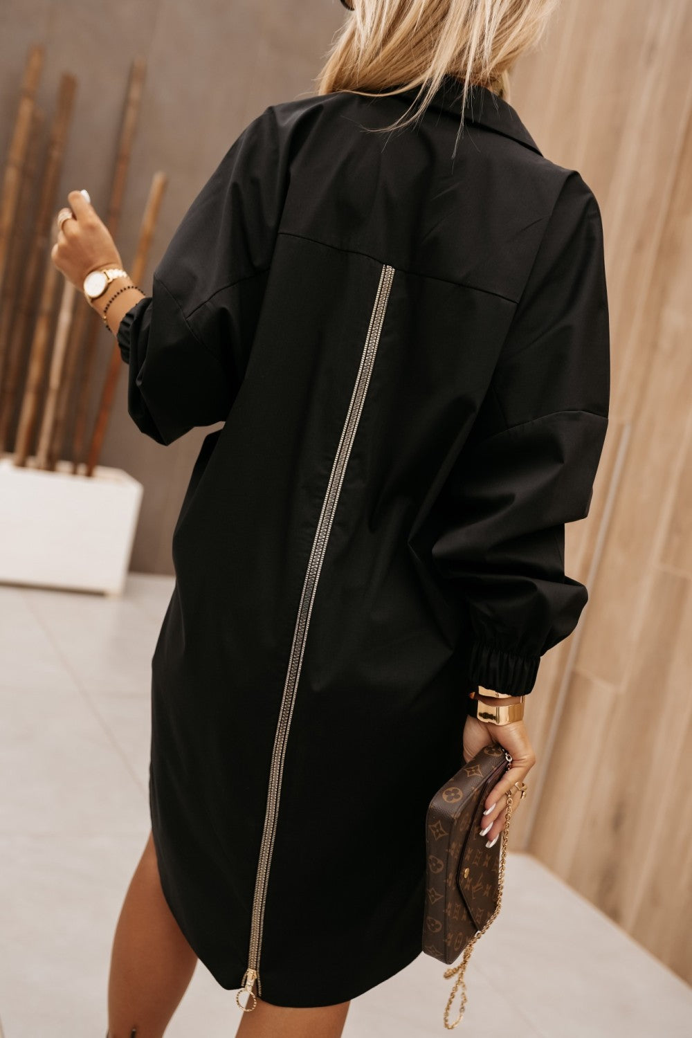 BUTTON DOWN OVERSIZE SHIRT DRESS WITH BACK ZIPPER