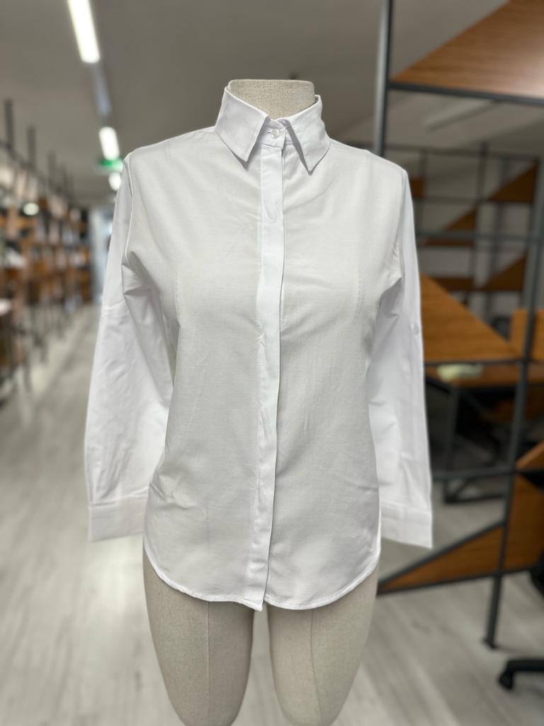 Hidden Button Solid Button Up Shirt Blouse